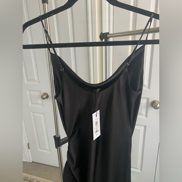 Black Satin Cowl Neck dress with ruching - Picture 7 of 12